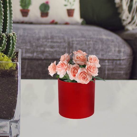 HONMEET Red Cylindrical Flower Box for Storage and Flower Arrangement Decoration