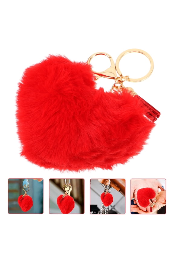 Red Heart Shaped Plush Keychain for Decor Cute Aesthetic Bag Pendant