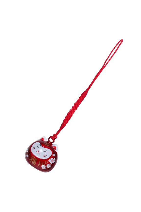 Japanese Lucky Cat Keychain with Red Omamori Bell Decorative Fortune Charm for Accessories