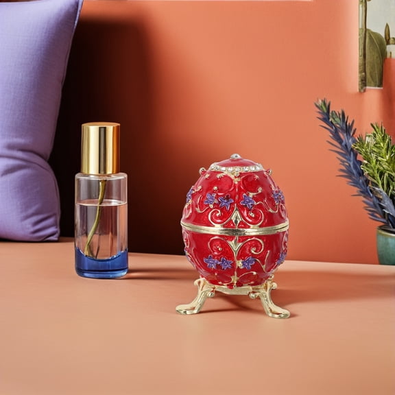 HONMEET Collectible Red Metal Enameled Egg Box for Home Tabletop Decor