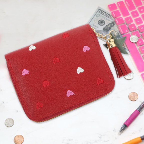 HONMEET Fashionable Girls Small Wallet PU Red 1Set for Daily Use