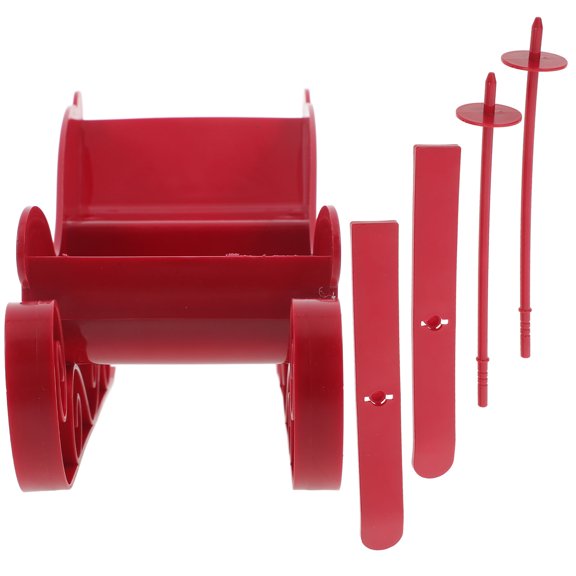 HONMEET Red Plastic Christmas Sleigh Ornament with Skiing Board, Festive Desktop Holiday Decoration Set