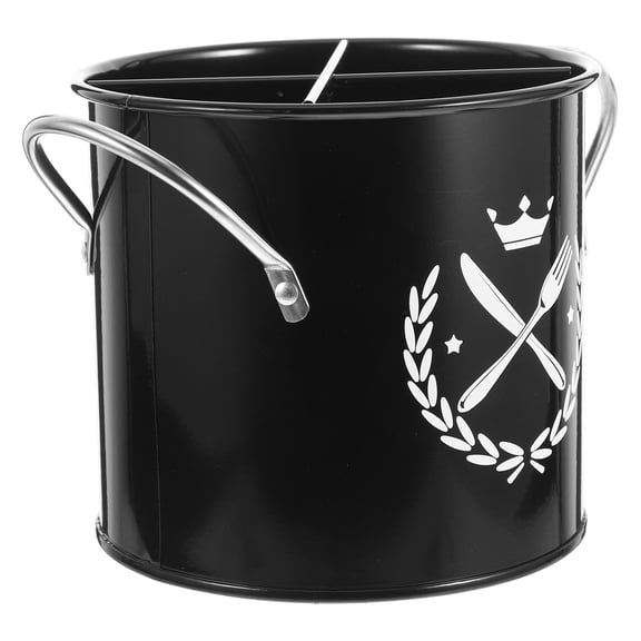 HONMEET Retro Style Cutlery Bucket Black Galvanized Iron Kitchen Utensil Holder Organizer