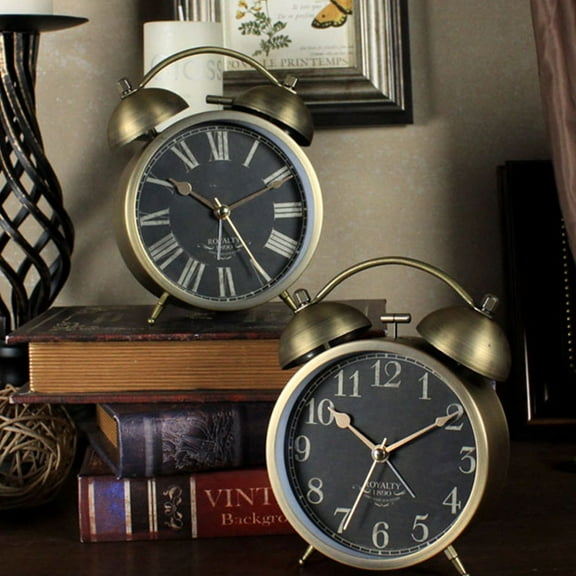 HONMEET Retro Style Metal Alarm Clock Coffee Color for Home Decorative Table Clock