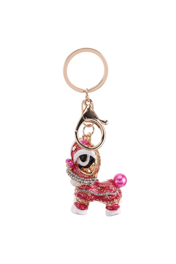 Rosy Rhinestone Lion Keychain Charm, Decorative Keyring Accessory for Backpack, Purse, or Bag, 1 Piece
