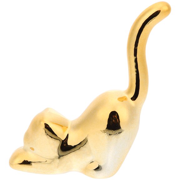 HONMEET Ring Stand Organizer in Golden Color with Cat Shape for Desktop Ring Display