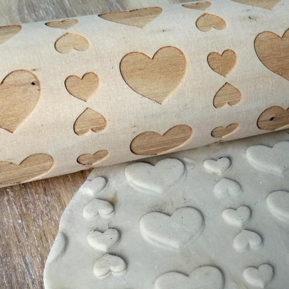 HONMEET Patterned Rolling Pin Set in Khaki Wood Finish for Home Baking and Cooking Use