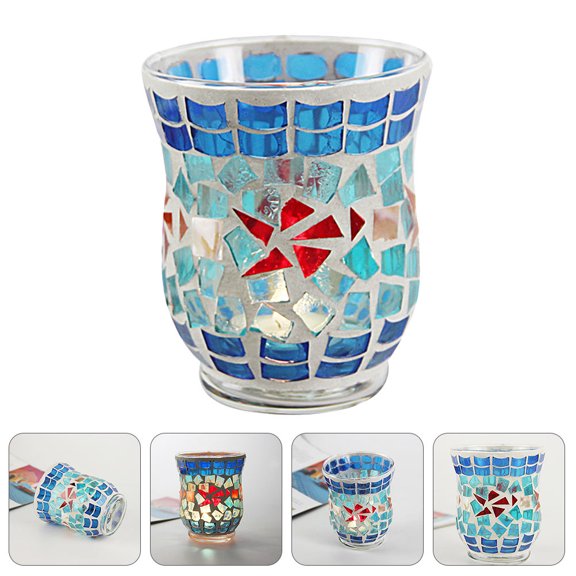 HONMEET Romantic Glass Candlestick Decor with Mosaic Pattern Ideal for Home Decoration and Special Occasions
