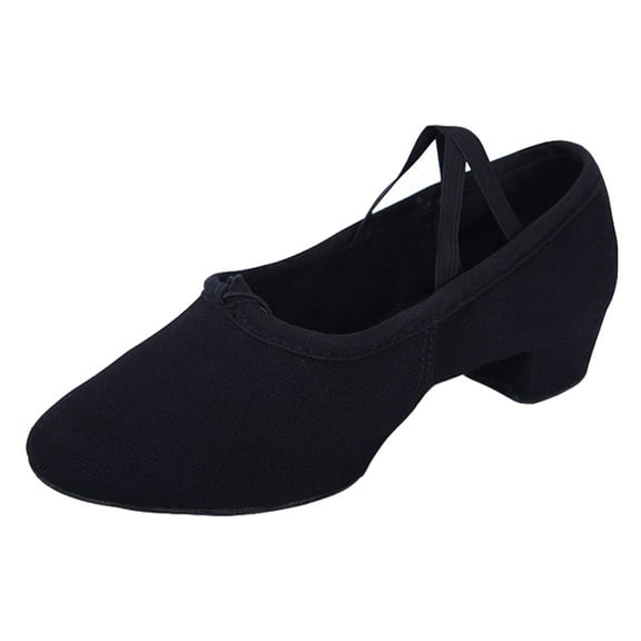 HONMEET Shoes for Dancer 1 Pair Black Leather Low Heel Ballet Shoes for Women Stage and Ballroom Dance