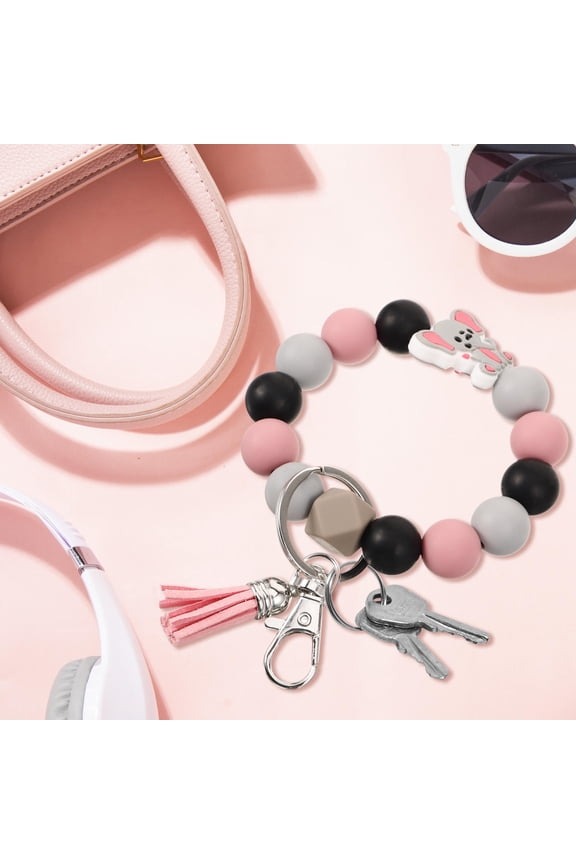 Silicone Beaded Wristlet Keychain, Lightweight Soft Key Holder with Stylish Decorative Beads for Easy Carry