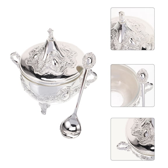 HONMEET Silver Dish With Lid Zinc Alloy Spice Storage Retro Texture For Cafe Use 1Set