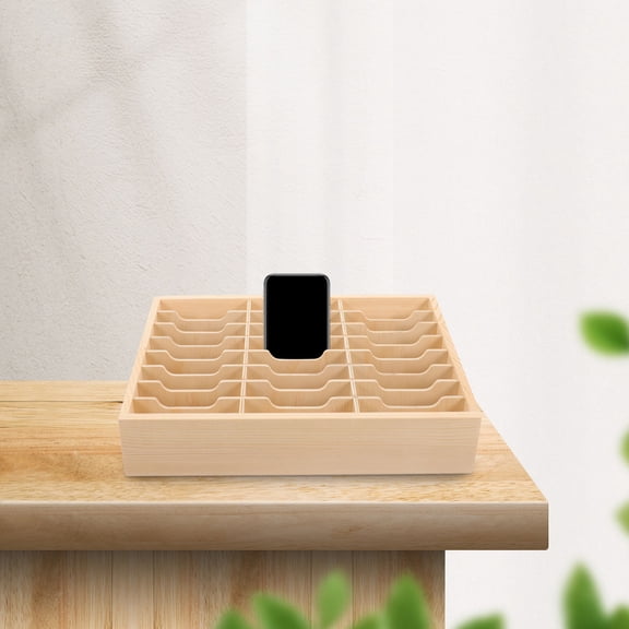HONMEET Rustic Khaki Wood Phone Stand and Storage Organizer for Home Desk and Office Use