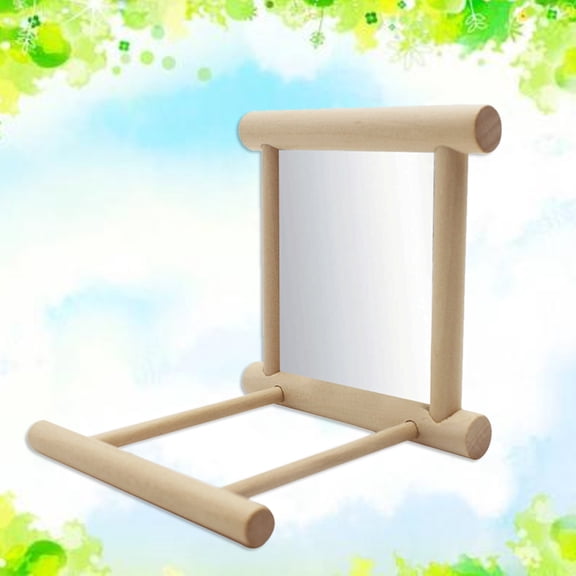 HONMEET Durable Wooden Parrot Climb Accessory with Mirror and Metal Hook