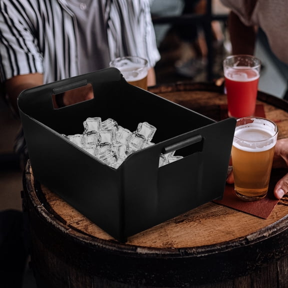 HONMEET Smooth Textured Black Plastic Ice Cube Bucket for Cocktail Beverage Cooling and Storage