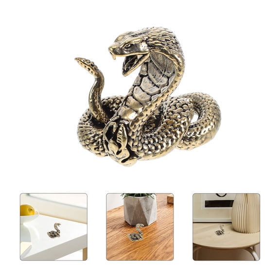 HONMEET Golden Brass Snake Statue Elegant Desktop Sculpture for Home Office Decor and Unique