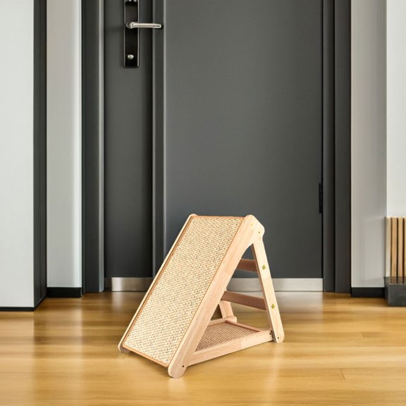 HONMEET Space Saving Wood Cat Scratcher with Sisal Ramp and Cozy Dual Sided Design