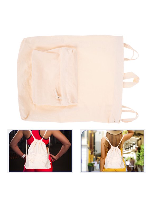 White Nylon Drawstring Backpack Sports Cinch Breathable Back Panel Lightweight Design