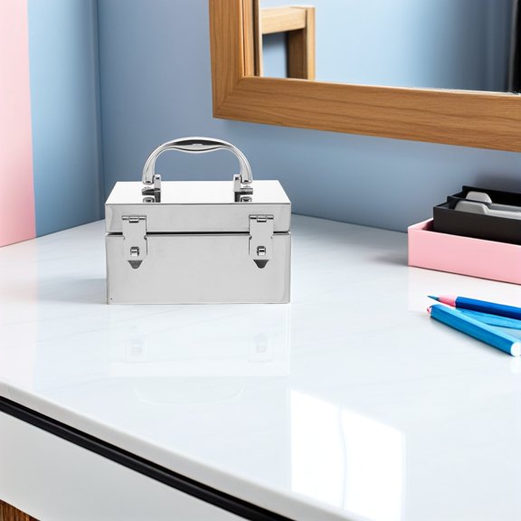 HONMEET Stainless Steel Small Tool Box Metal Lockable Cash Storage Box with Handle Portable Safe