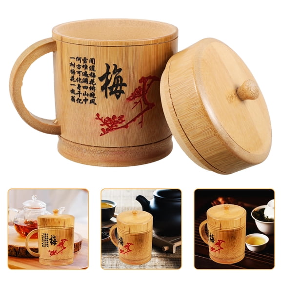 HONMEET Steeping Tea Cup Bamboo Water Cup Cylindrical Shape Daily Use for Adults 1Pcs