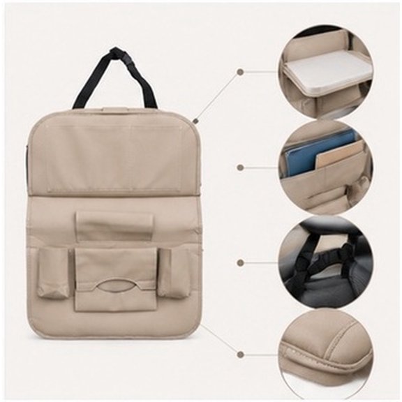HONMEET Storage Bag Organizer with Folding Tray, Car Seat Back Beige