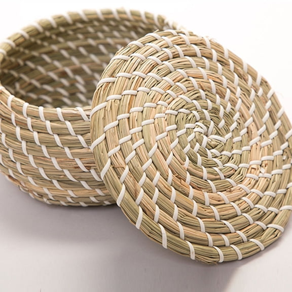 HONMEET Straw Storage Basket Rustic Style Home Organization Beige 1Set