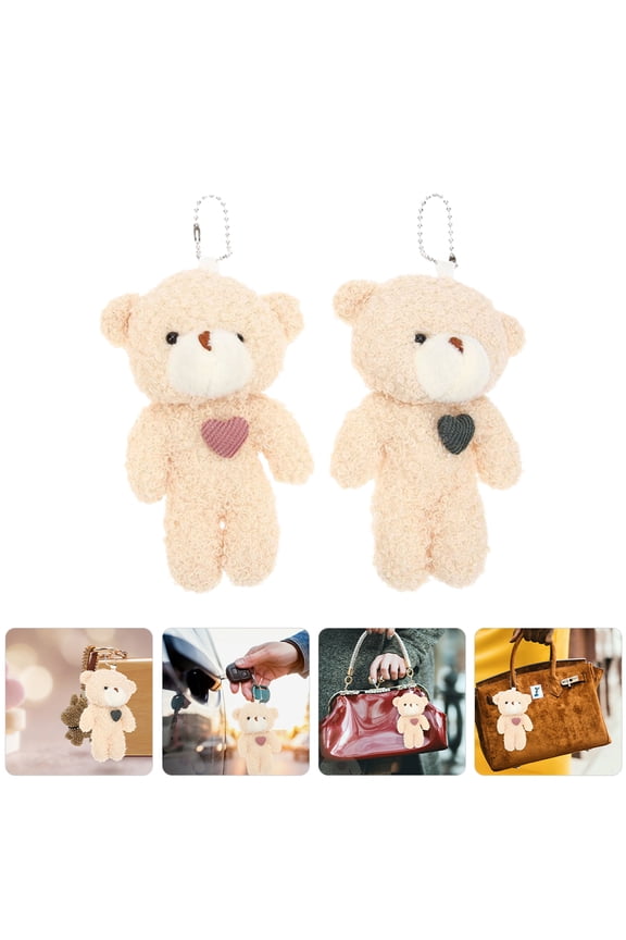 Handbag Pendant Stuffed Bear Keychain Pendant Plush 2Pcs 4.7X3.0X1.4In