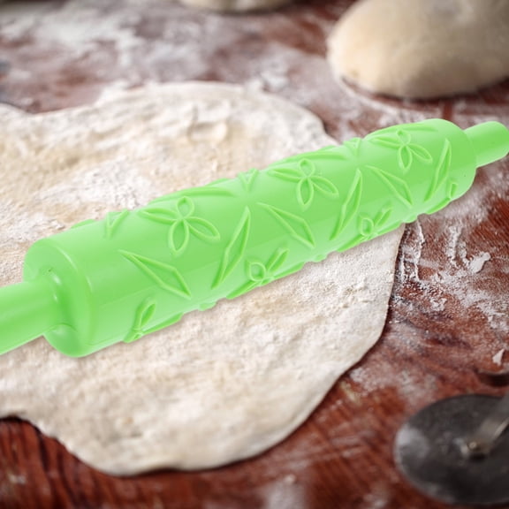 HONMEET Green Embossed Rolling Pin for Cake Decorating and Fondant, Non-Stick Plastic Baking Tool and Dough