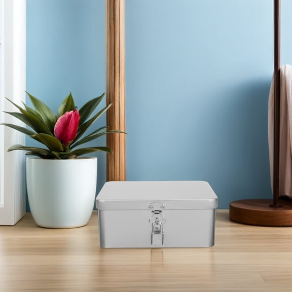 HONMEET Metal Tinplate Storage Box with Hinged Lid, Multi-Purpose Organizer for Office, Home, Desk Supplies and Small Items