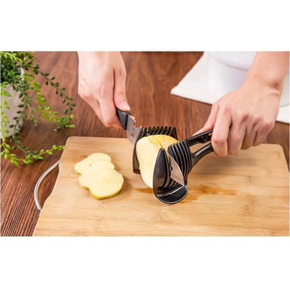 HONMEET Tomato Slicer Holder with Stainless Steel Spring Handheld Clamp for Kitchen Fruit Cutting