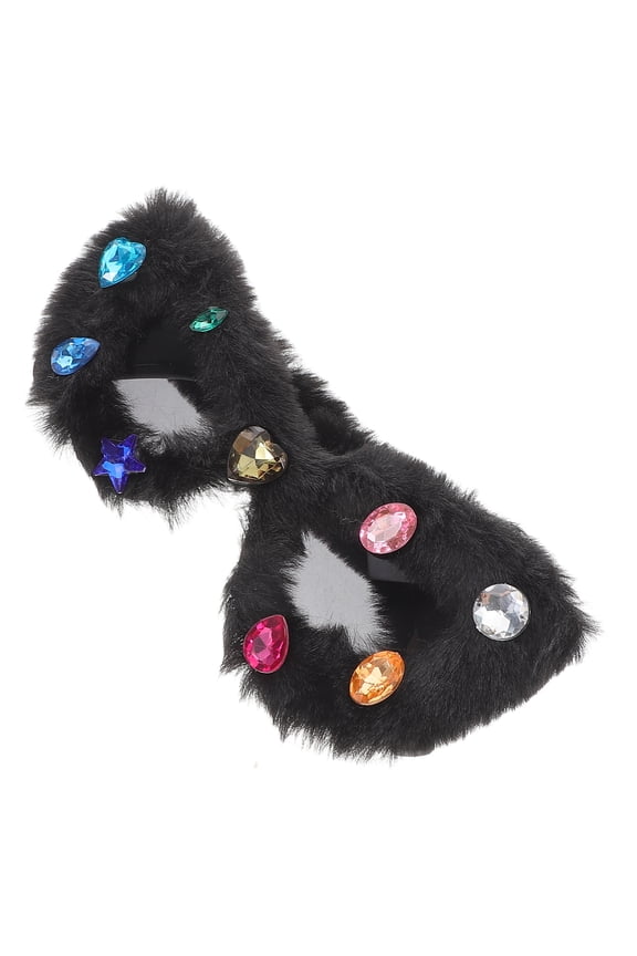 Cat Ear Sunglasses Retro Black Plush Resin Frame Trendy Decorative Eyewear for Women and Teens