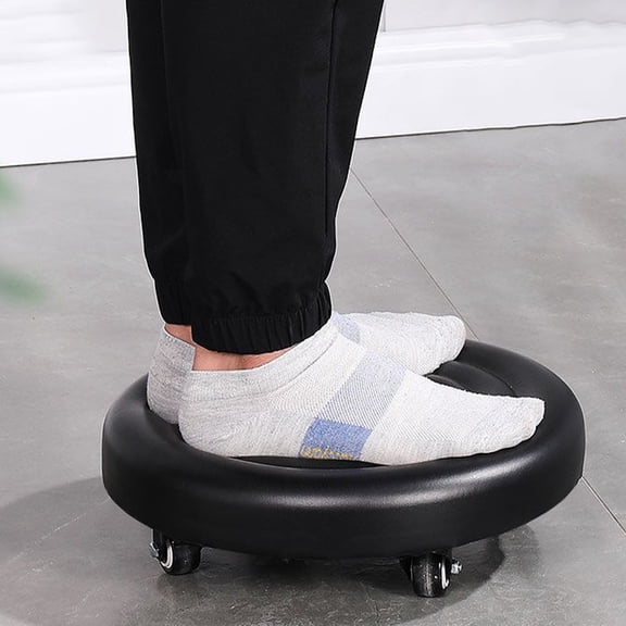 HONMEET Under Desk Rotatable Foot Rest Stool with PU Surface and Smooth Silent Wheels Black