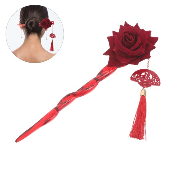 HONMEET Vintage Floral Hairpin Stick with Rose Design Acrylic Hair Chopstick for Party Looks