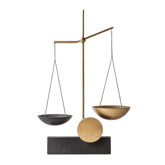 TABLZONE Libra Balance Scale Figurine, Black Resin and Metal Desktop Decor, Elegant Office and Home Decoration