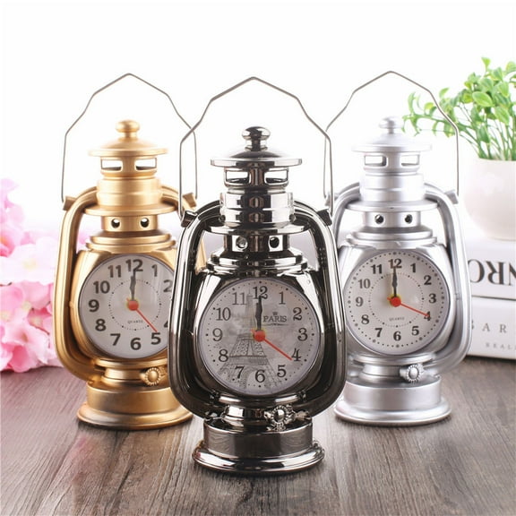 HONMEET Vintage Oil Lamp Alarm Clock Plastic Desktop Clock for Time Display Retro Design Multi Office Decoration 5.9in
