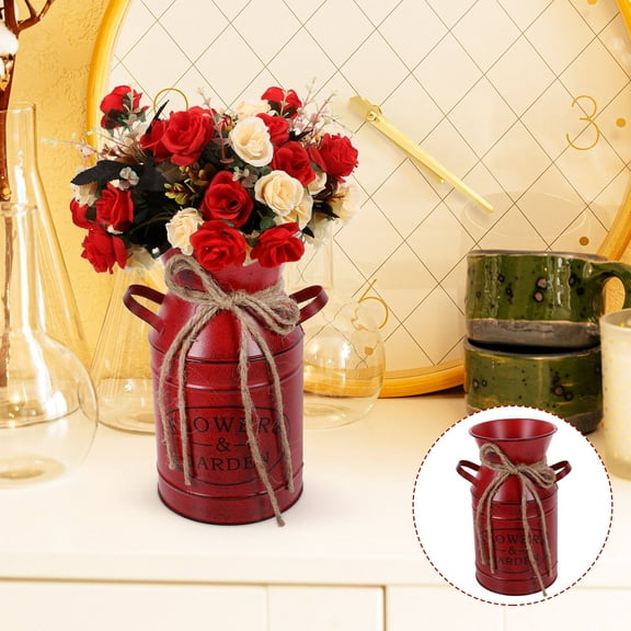 HONMEET Vintage Flower Pot Vintage Rustic Iron Vase Red Iron 1Pcs