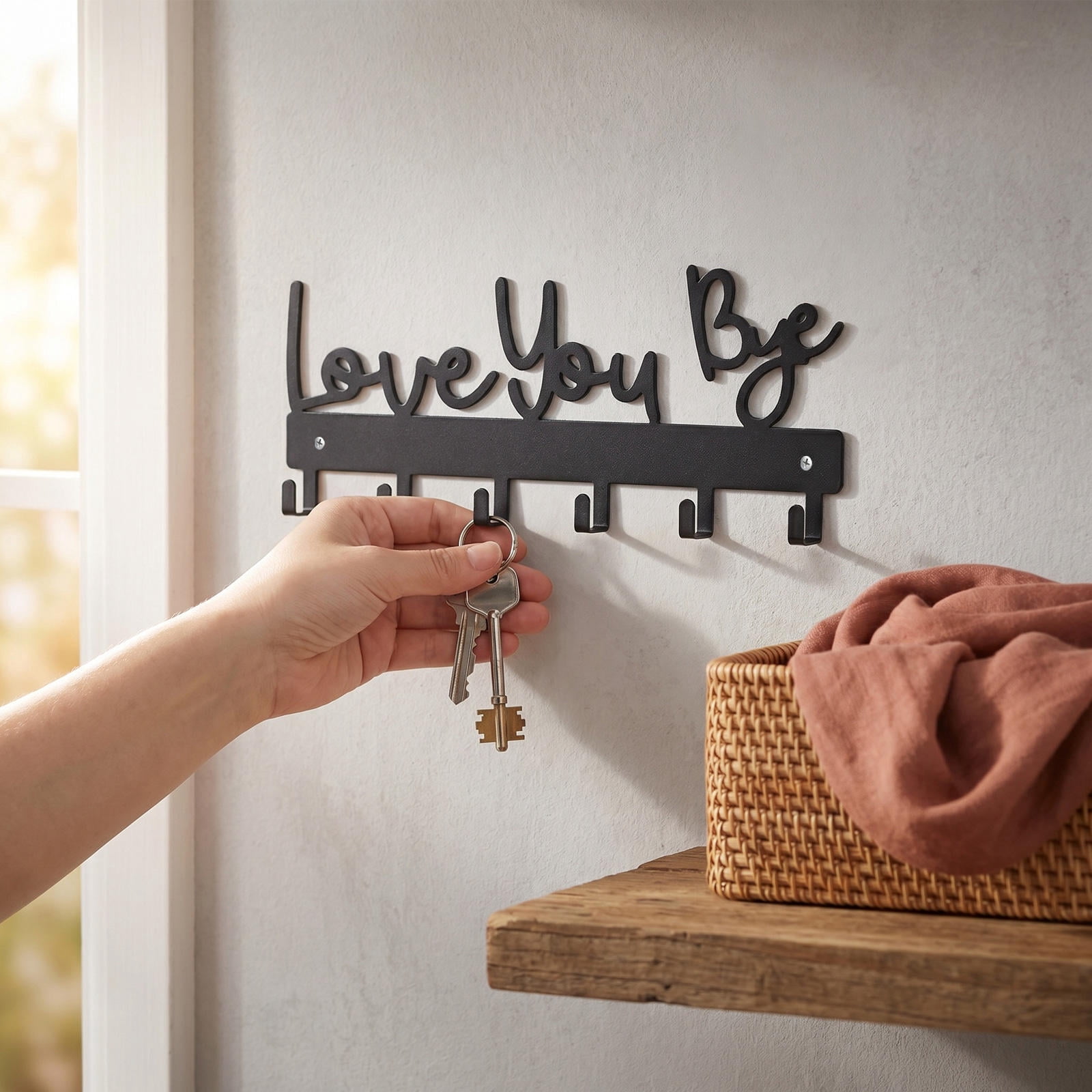 Key Food Design HONMEET Wall Mounted Iron Key Hooks, Black, Decorative, Love You Bye ...