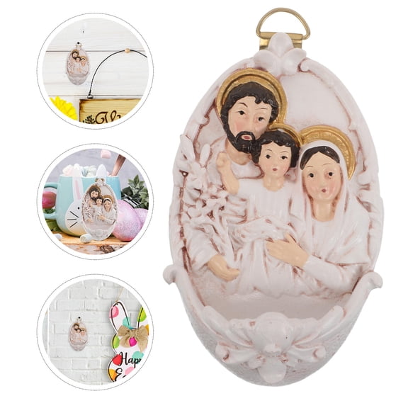HONMEET White Resin Wall Mounted Holy Water Font, Catholic Home Decor for Easter, Church Prayer Room,
