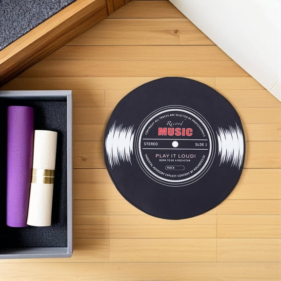 HONMEET Washable Vinyl Record Rug with Retro Music Design Non Slip Floor Mat for Home