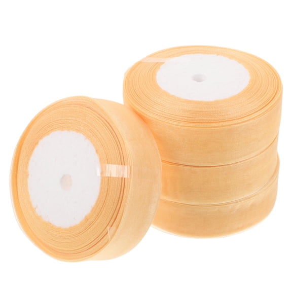 HONMEET Golden Mesh Yarn Flower Ribbon for Wrapping, 4 Rolls Decorative Craft Ribbon