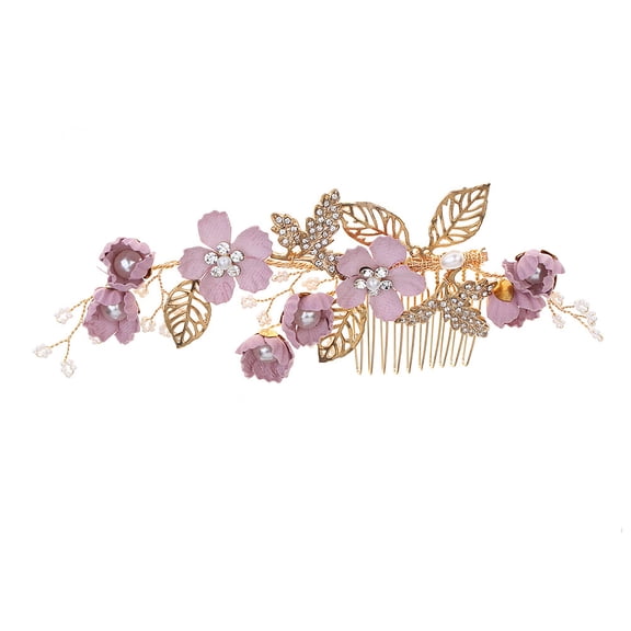 HONMEET Wedding Hair Comb Violet Cloth Flower Beads Lightweight Bridal Side Comb Accessory