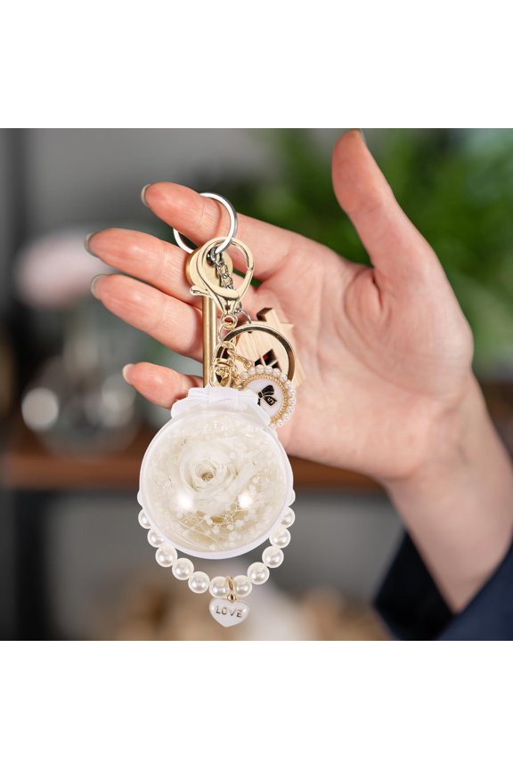 White Rose Keychain Fashionable Lightweight Decorative Pendant for Handbag Or Car Keys