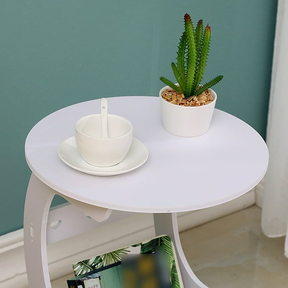 HONMEET White Round Side Table with Magazine Rack and Storage Pocket for Home Decoration