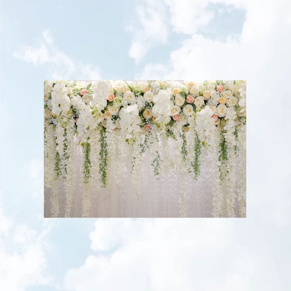 HONMEET White Wedding Photo Backdrop Cloth with Elegant Hanging Floral Design for Wedding Decorations and Video Backgrounds