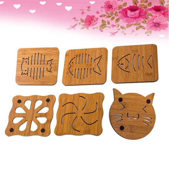 HONMEET Wood Coaster Set for Kitchen Use Chocolate Color Design Workmanship 6pcs