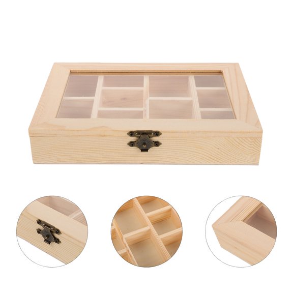 HONMEET Wooden Display Case with Glass Lid, 10 Compartments for Mineral Specimens