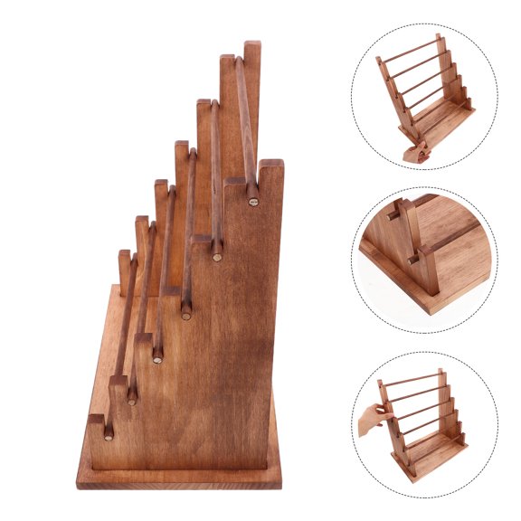 HONMEET Wooden Ribbon Spool Rack with Multiple Tiers Coffee Color for Florist and Craft Tape Organization