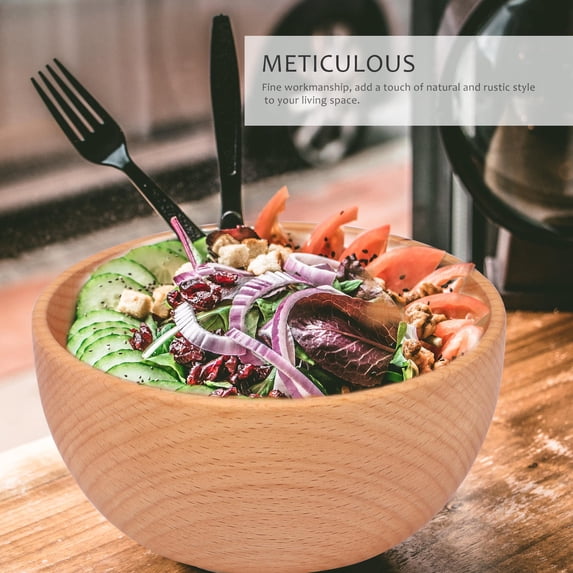 HONMEET Wooden Salad Bowl Elegant Food Bowl for Home and Restaurant Portable Tableware for Snacks Desserts and Hot Dishes