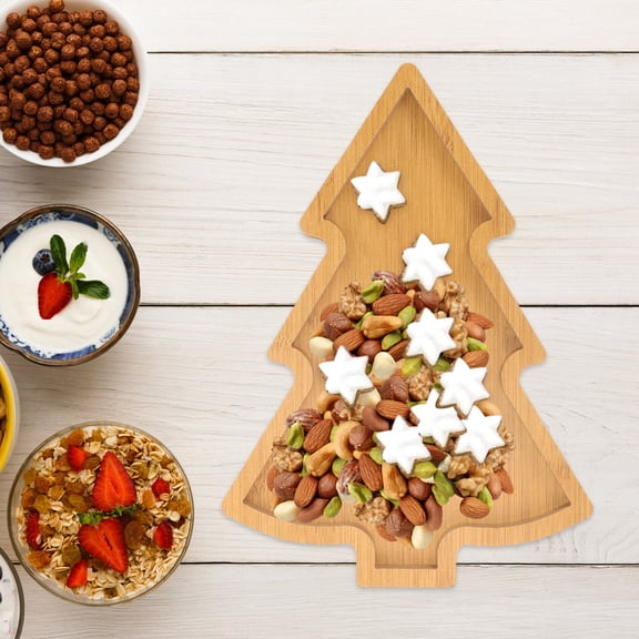 HONMEET Wooden Christmas Tree Tray for Nuts, Candy, Fruits - Festive Holiday Table Decor and Party Serving Platter
