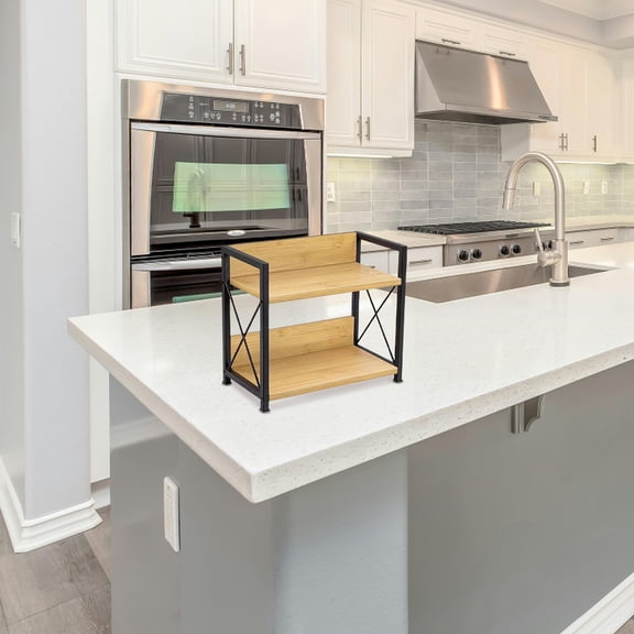 HONMEET Multifunctional Kitchen Counter Shelf with Natural Wood and Iron Design