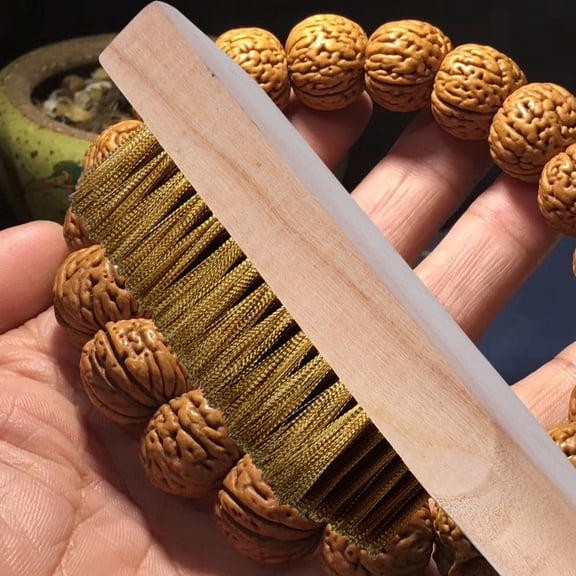 HONMEET Portable Copper Wire Brush Golden Wooden Handle Rust Removal for Home